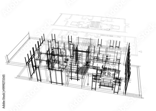 house building sketch architecture 3d illustration