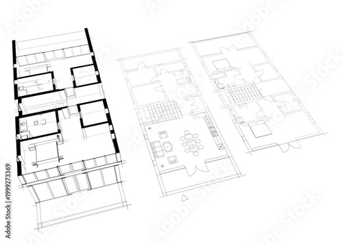 house building sketch architecture 3d illustration