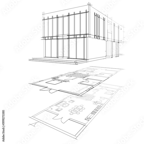 house building sketch architecture 3d illustration