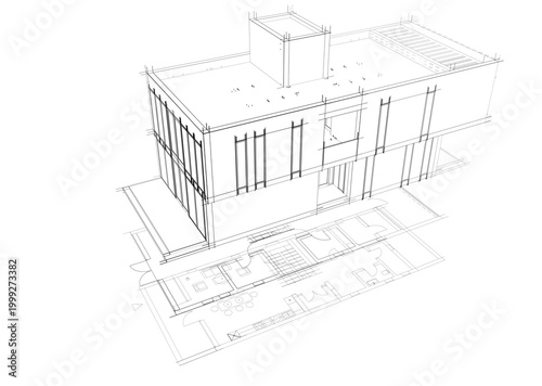 house building sketch architecture 3d illustration