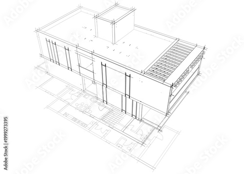 house building sketch architecture 3d illustration