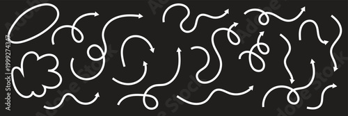 Hand drawn curved arrows icon. Showing direction, movement and flow, useful for navigation, diagrams, infographics, and design elements.