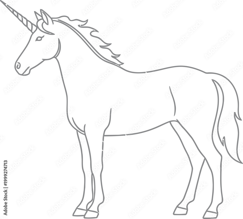 Fototapeta premium Unicorn outline with line art, fairy tale