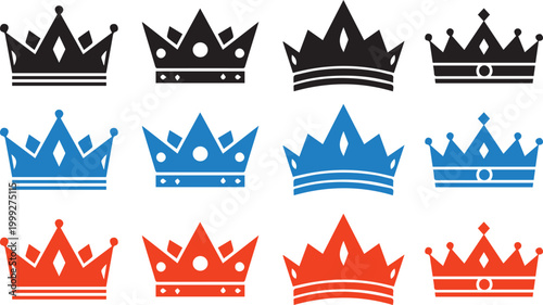Collection of royal crowns in various colors and designs