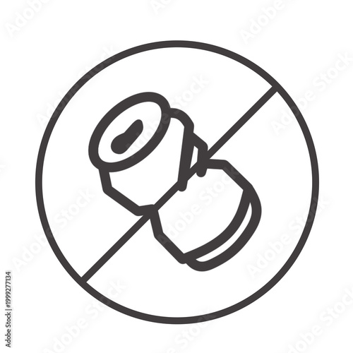 Tablou pe pânză Prohibited aluminum can sign icon, crushed soda can in a strikeout circle, no littering vector illustration