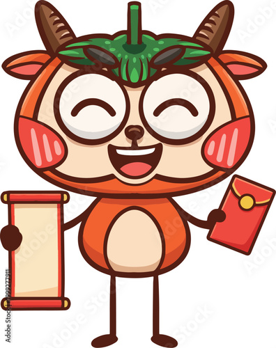 Cartoon Persimmon and Sheep Illustration Series	