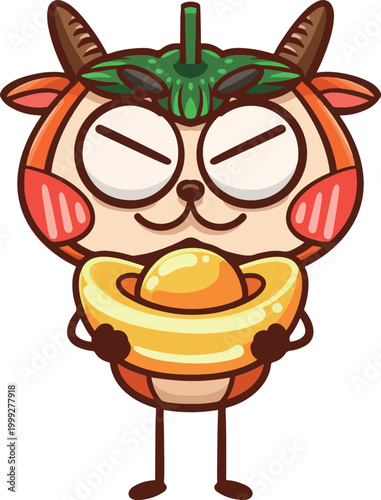 Cartoon Persimmon and Sheep Illustration Series	