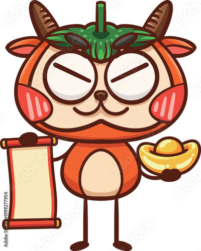 Cartoon Persimmon and Sheep Illustration Series	