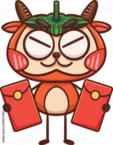 Cartoon Persimmon and Sheep Illustration Series	