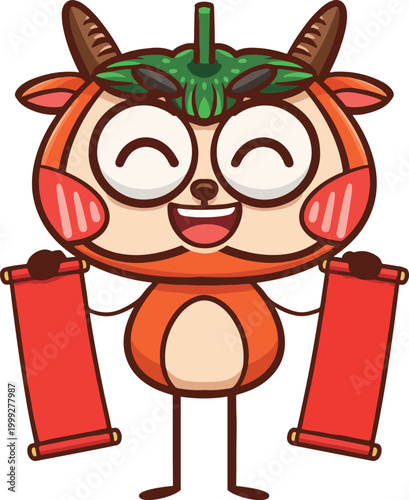 Cartoon Persimmon and Sheep Illustration Series	