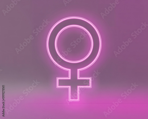 Neon pink female symbol on purple gradient background