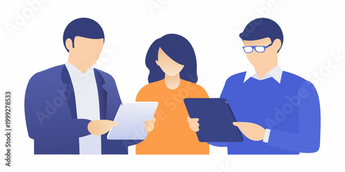 team of business people with tablets flat vector illustration