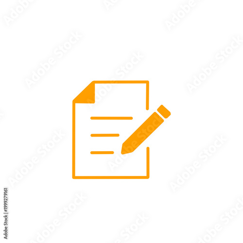 Document and Pencil Icon - Simple flat illustration of paper and writing for editing, writing and notes