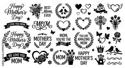 Mother's Day design elements and lettering for cards and celebrations