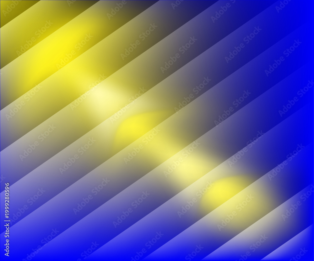 Fototapeta premium Dynamic striped pattern featuring glowing yellow orbs on a gradient blue and white geometric backdrop