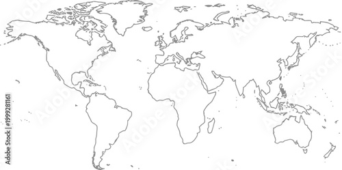 Minimalist world map outline drawing