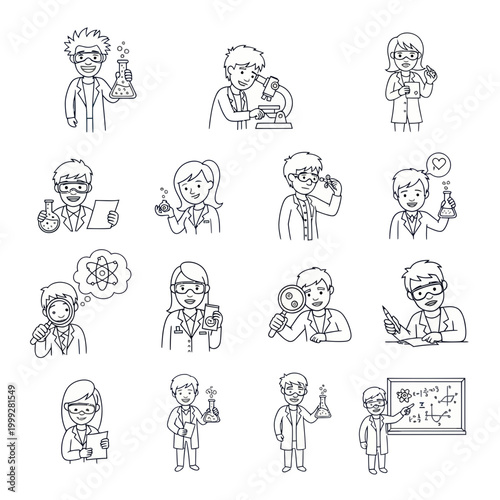 Happy Cartoon Scientists & Researchers - Science Lab Fun Icons