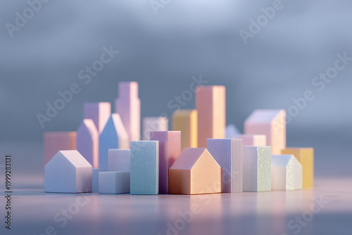 A miniature city made of children’s building blocks. Business. 