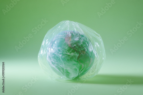 Planet Earth in a plastic bag. Concept: conservation and protection of nature and natural resources. Waste recycling. 