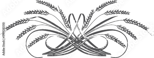 Black wheat stalks and swirls emblem grain