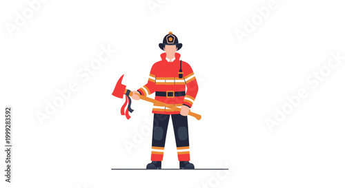 Firefighter celebrates Labor Day with axe in hand standing heroically outdoors on a sunny day wearing uniform.