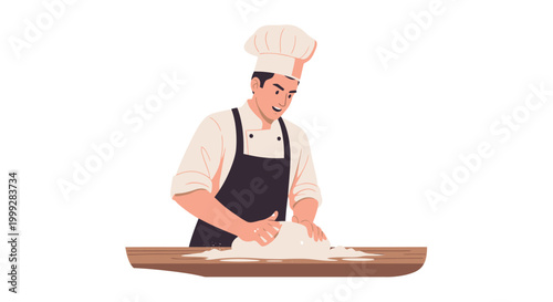 A chef prepares dough on a wooden board Labor Day with culinary skills indoors.