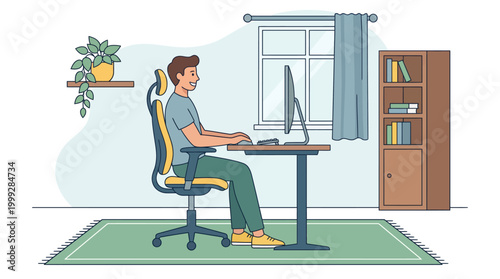 Man working on computer at home office desk