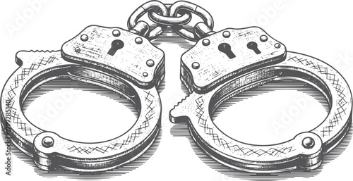 Engraved of steel handcuffs shackles metal