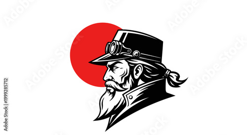 Steampunk Adventurer with a Vintage Look and a Japanese Flag Backdrop