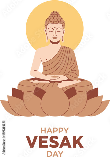 Happy Vesak Day illustration featuring Buddha in a meditative pose vector art