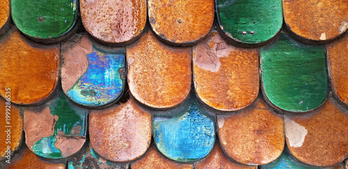 Tableau sur toile Panorama of orange and green roof tiles.