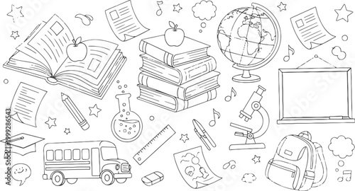 Hand-drawn school supplies and education doodle set