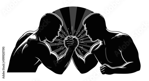 Arm Wrestling Silhouette - Two Men Competing in Strength and Power