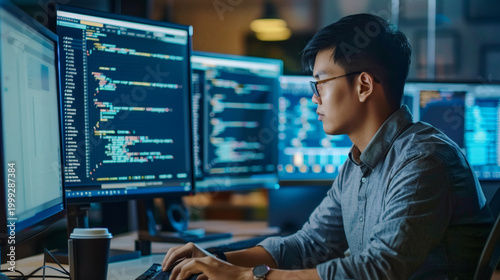 Cybersecurity professional working on digital security system