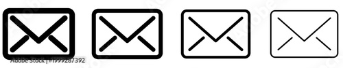 Set of linear mail envelope icons with different line weights. Minimalist symbols for visualizing email, incoming messages, and contact information. Vector illustration.