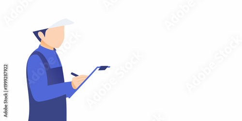 inspector with clipboard flat vector illustration on white background