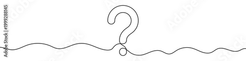 Question mark, made in one continuous line. Minimalistic symbol of inquiry, support, searching for answers, or uncertainty. Vector illustration.