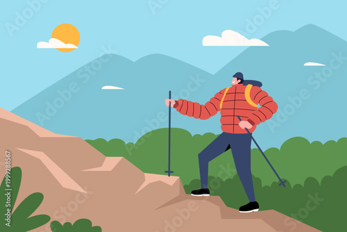 Man Happy Hiking Rock Mountain