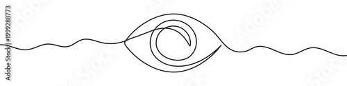 Human eye, made in one continuous line. Minimalistic symbol of vision, observation, or control. Vector illustration.