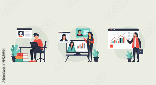 Online Meeting and Presentation: Remote Work, Video Conference, Business Growth