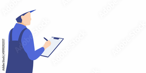 Worker with clipboard flat vector illustration on white background