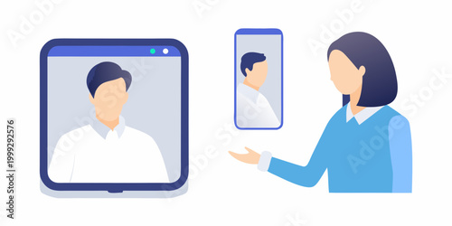 Video call illustration with two people flat vector style