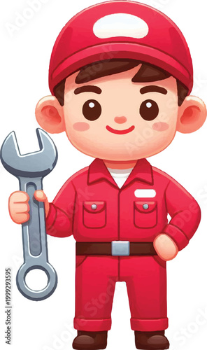 Kawaii Technician Repairing AC