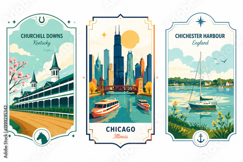 vintage travel posters of global cities vector illustration