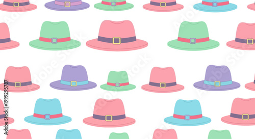 Colorful Fedora Hats Pattern, Summer Fashion Background, Retro Style