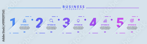 infographic design template with icons and 5 steps or options. Clean business infographic layout suitable for presentations, banners, workflow layouts, process diagrams, flow charts, and corporate