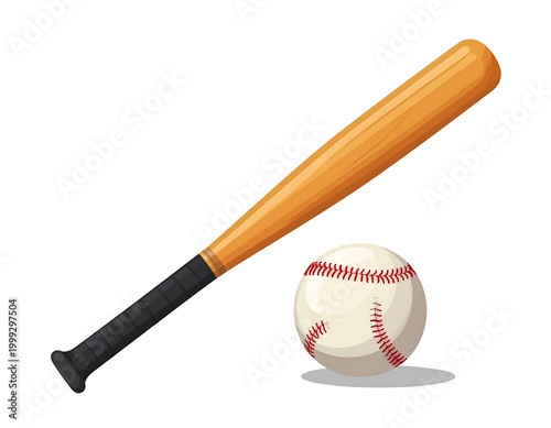Bat and ball on white.