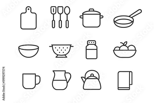Modern Kitchen Icon Set. Modern kitchen accessories. Line outline icon set of modern kitchen accessories: