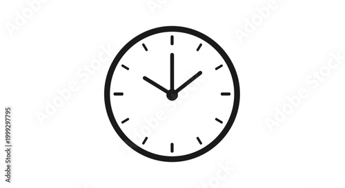 Minimalist black and white clock showing midnight on a clean white background with bold hour and minute hands emphasizing the time