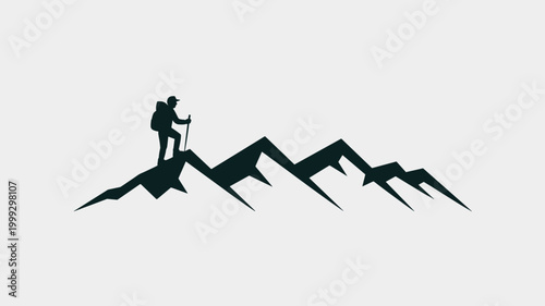 Geometric mountain hiker mark – Suitable for climbing gym logos, outdoor lifestyle branding, or mountain-themed designs.
